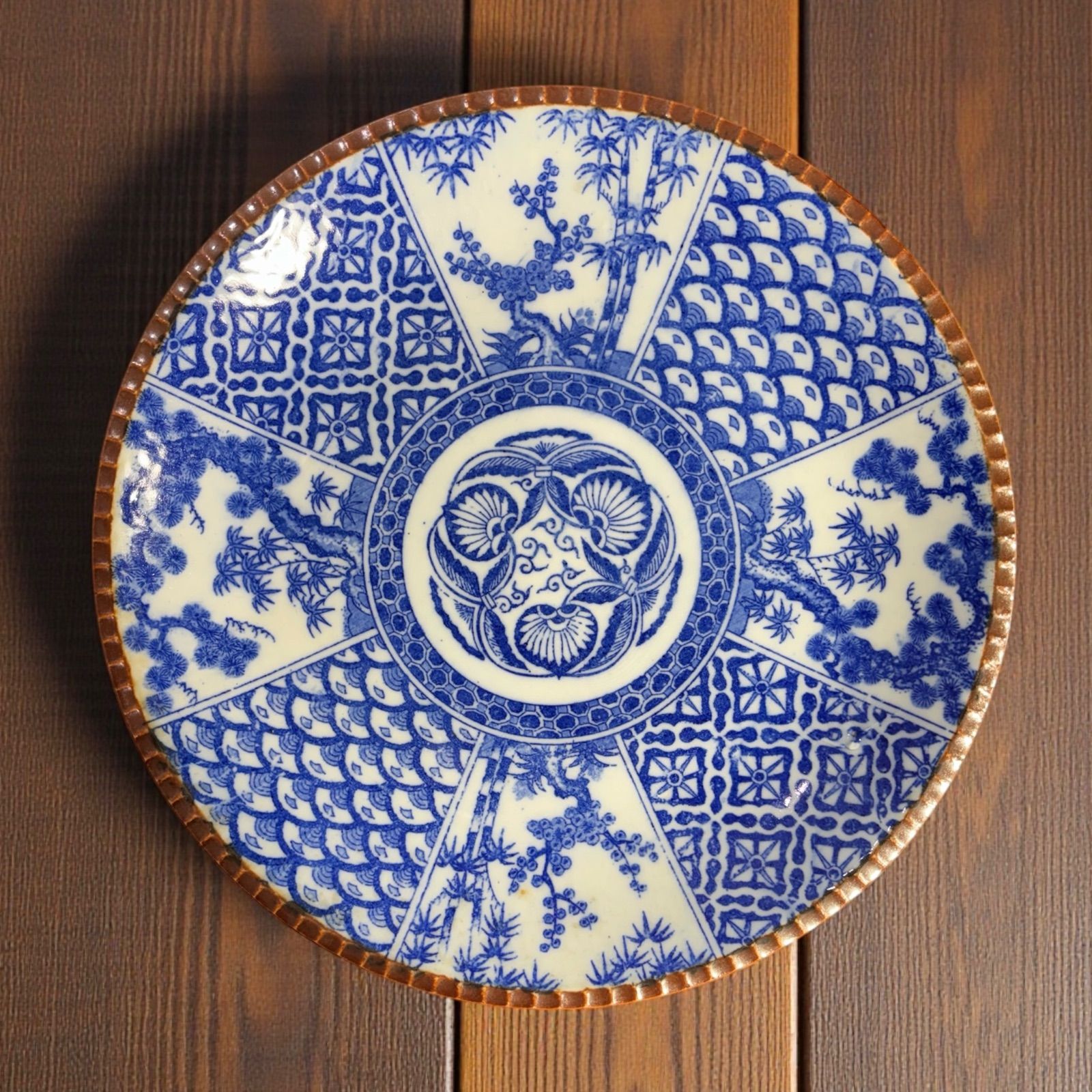 古伊万里 印判 松竹梅文図 染付 丸皿 イゲ皿 大皿 取り皿 飾り皿 和