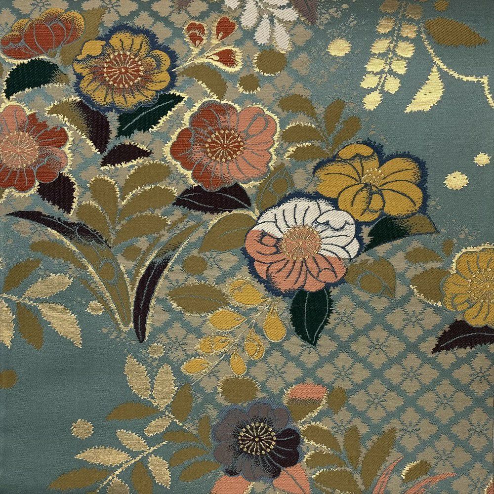 たんす屋 リユース帯 帯 袋帯 緑 フォーマル セミフォーマル 六通 金糸 辻が花 花菱