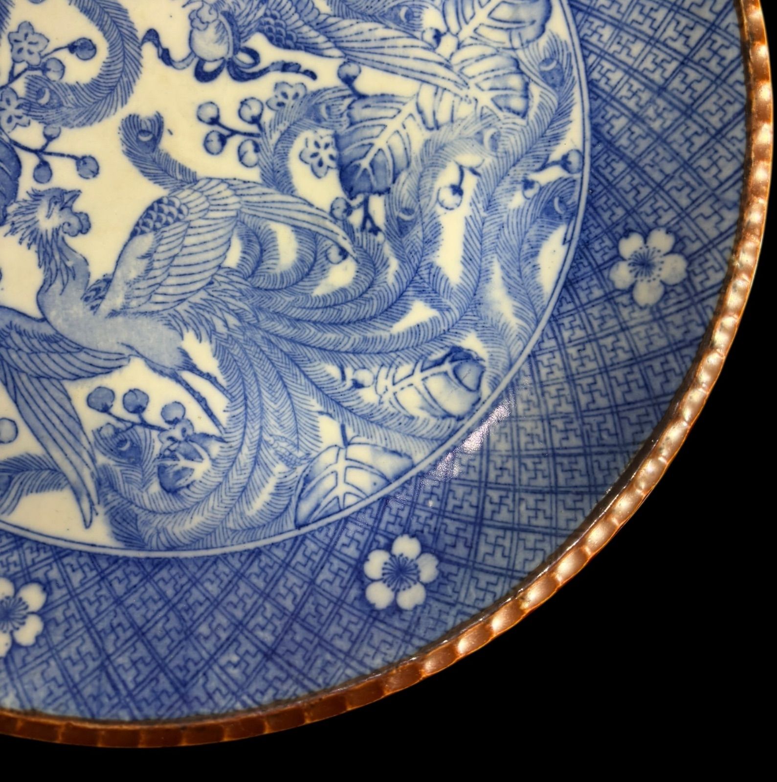 古伊万里 印判 鳳凰 草花文図 染付 大皿 イゲ皿 取り皿 飾り皿 和食器