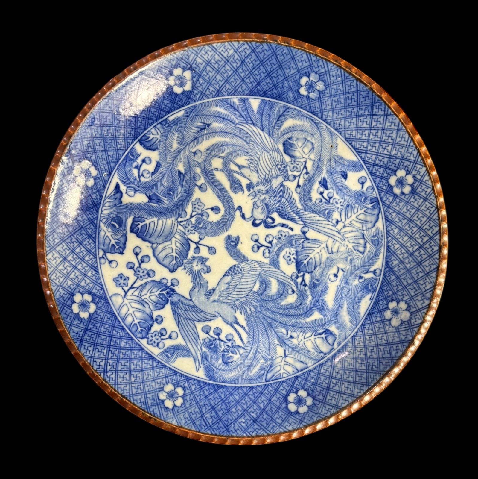 古伊万里 印判 鳳凰 草花文図 染付 大皿 イゲ皿 取り皿 飾り皿 和食器