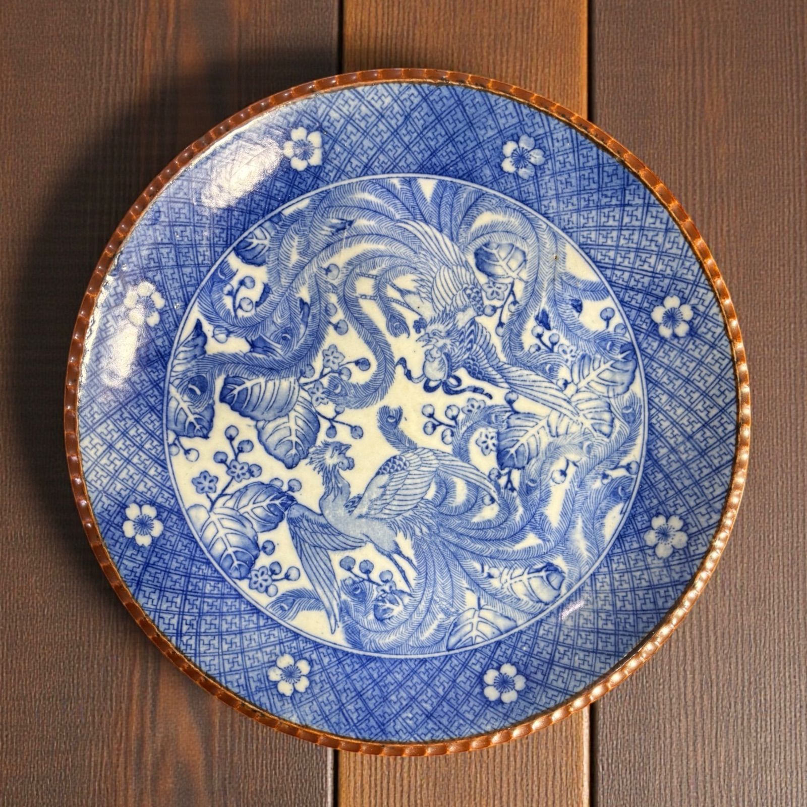 古伊万里 印判 鳳凰 草花文図 染付 大皿 イゲ皿 取り皿 飾り皿 和食器