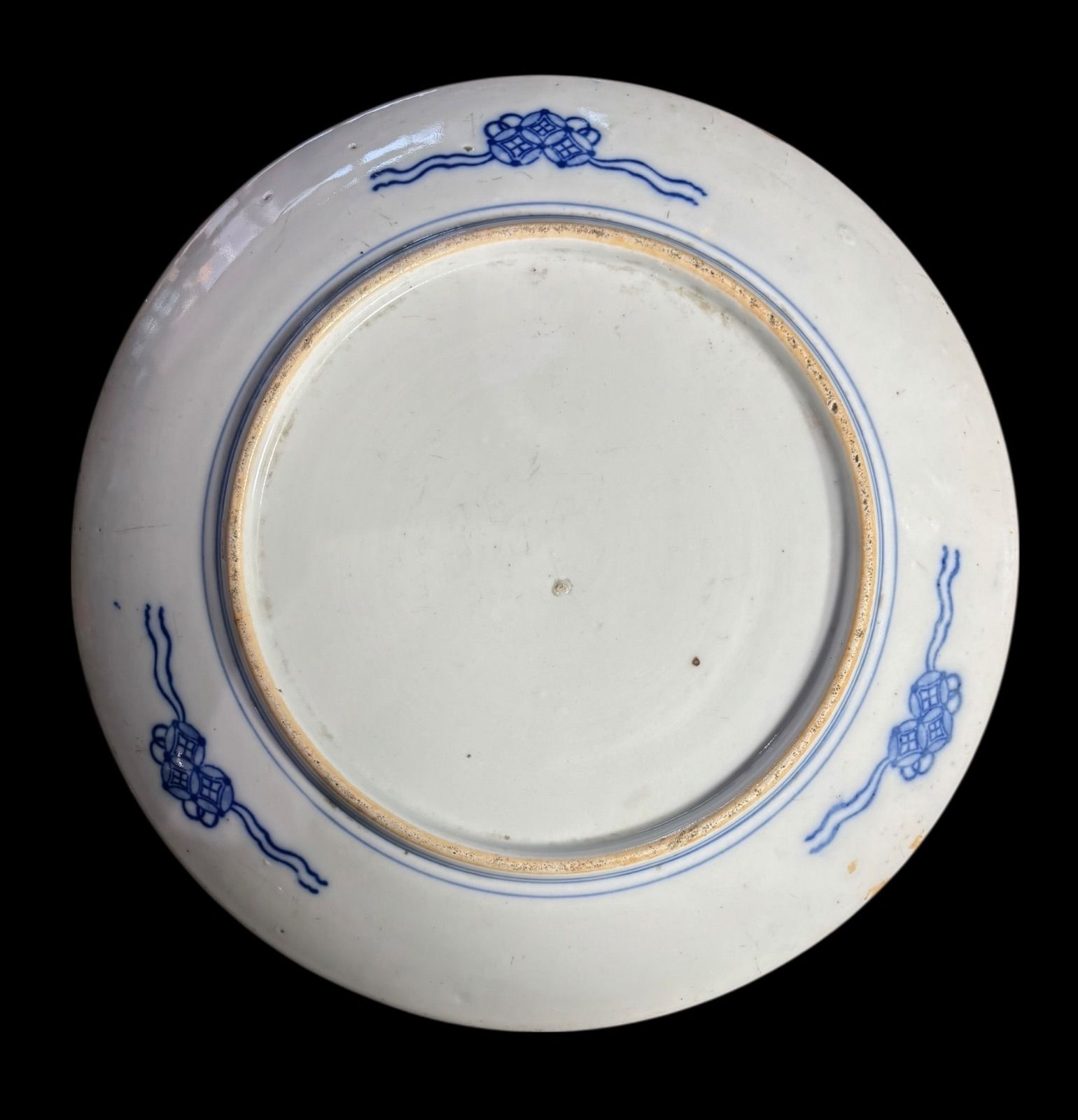 明治期 古伊万里 印判 牡丹梅山水図 染付 大皿 イゲ皿 取り皿 飾り皿