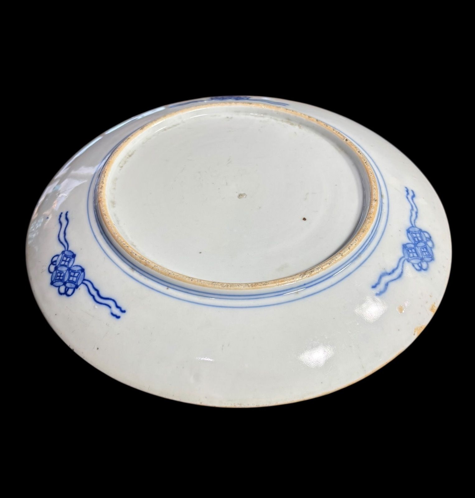 明治期 古伊万里 印判 牡丹梅山水図 染付 大皿 イゲ皿 取り皿 飾り皿