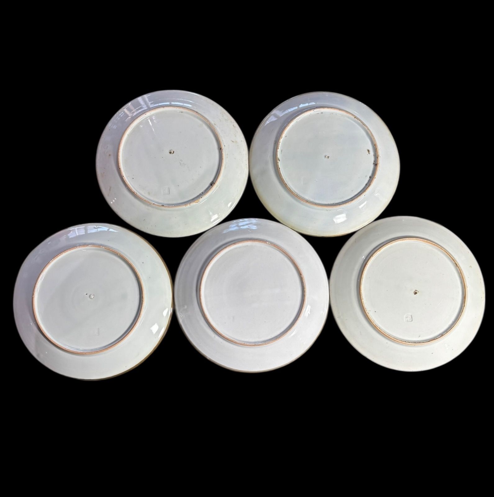 5客セット】 古伊万里 印判 鶴 竹 染付 丸皿 イゲ皿 取り皿 飾り皿 和