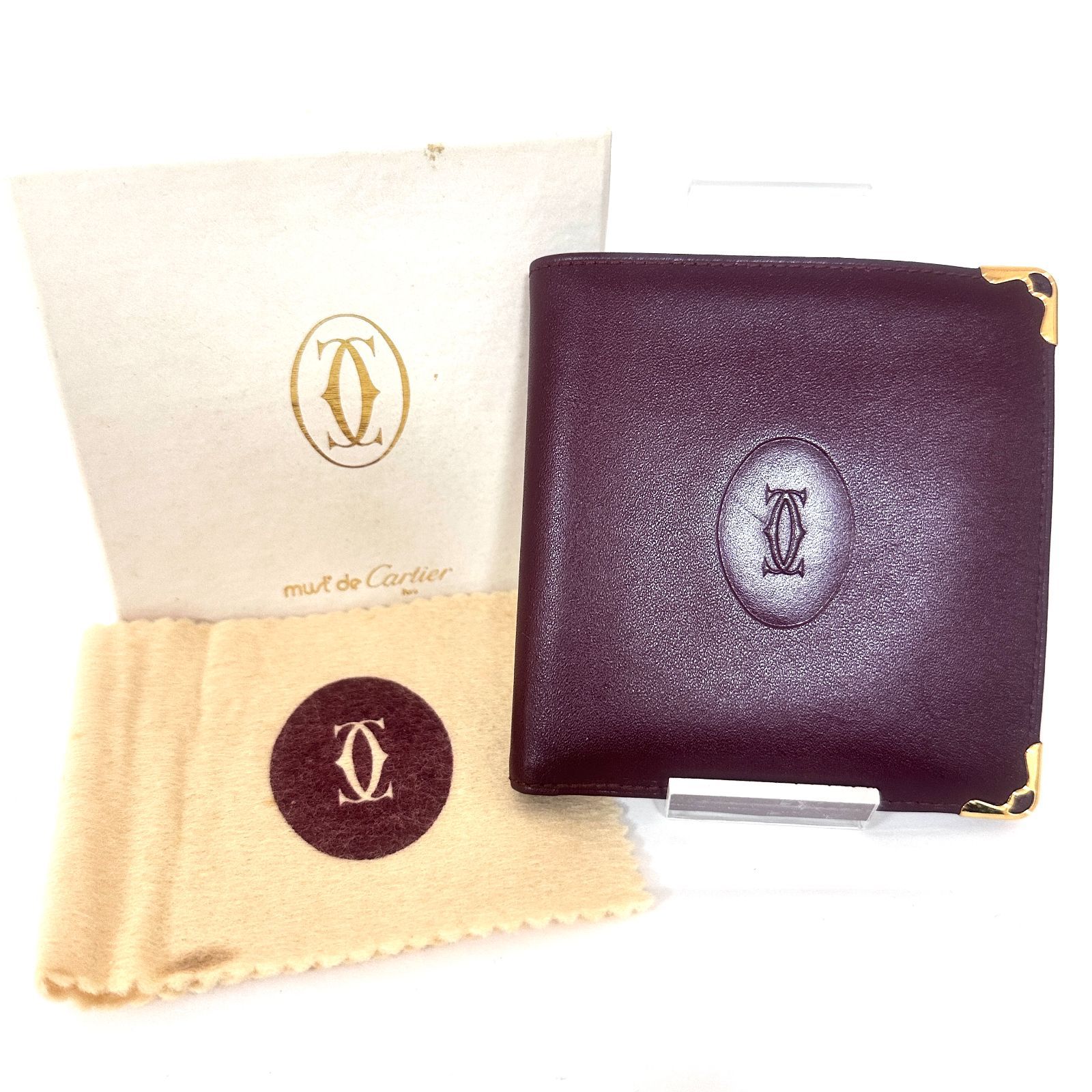 SD 4781 Cartier カルティエ マストライン ボルドー レザー 二つ折り財布 コンパクトウォレット