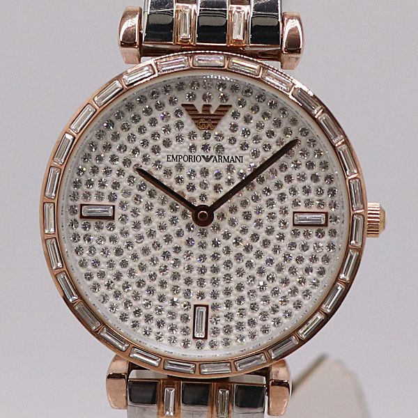 稼働 エンポリオアルマーニ QZ ラインストーン シルバーダイアル AR 11293 レディース腕時計 2000000 12 RSG KMR ABC 17726