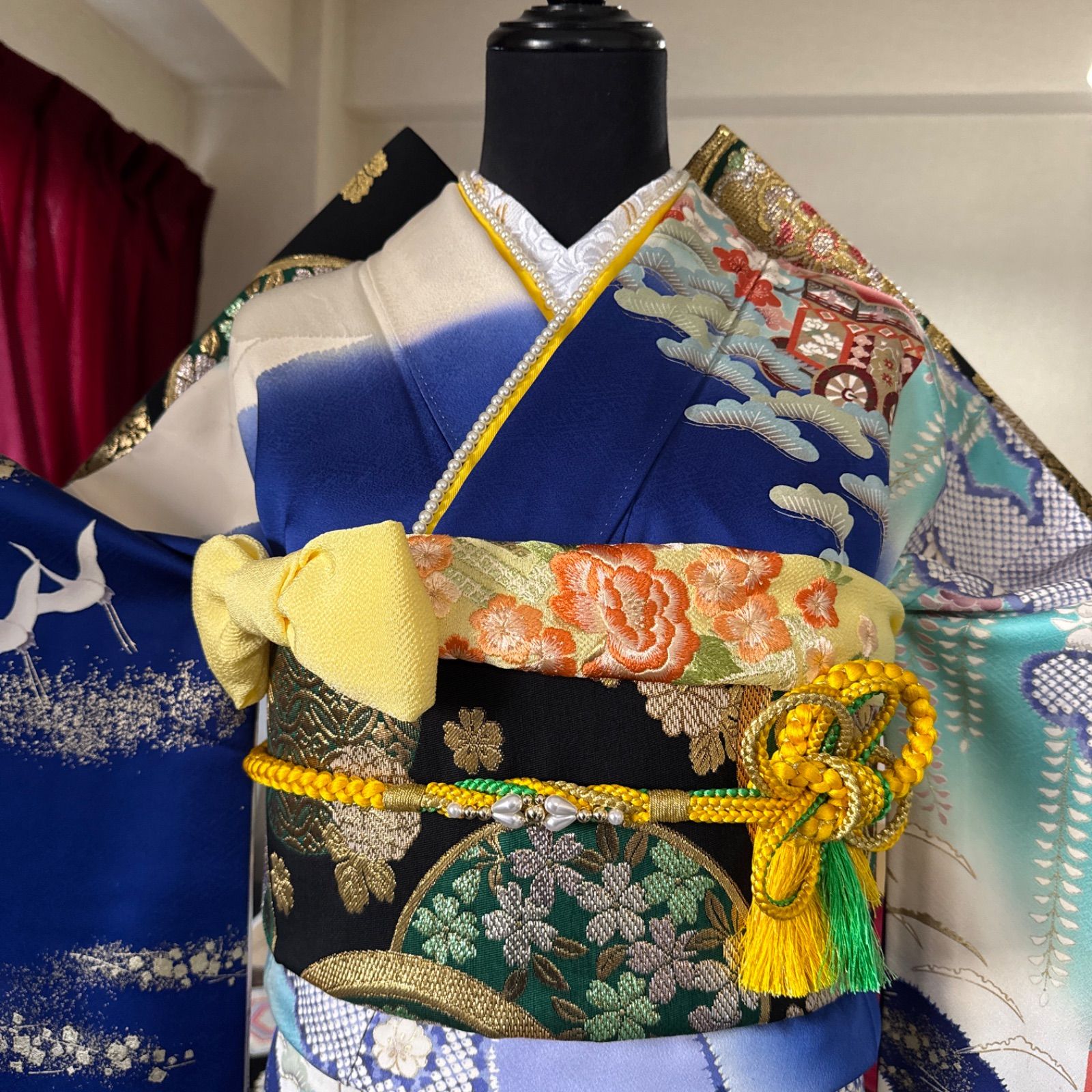 豪華振袖フルセット(4点)・袋帯・長襦袢・半衿・重ね衿・正絹・古典柄