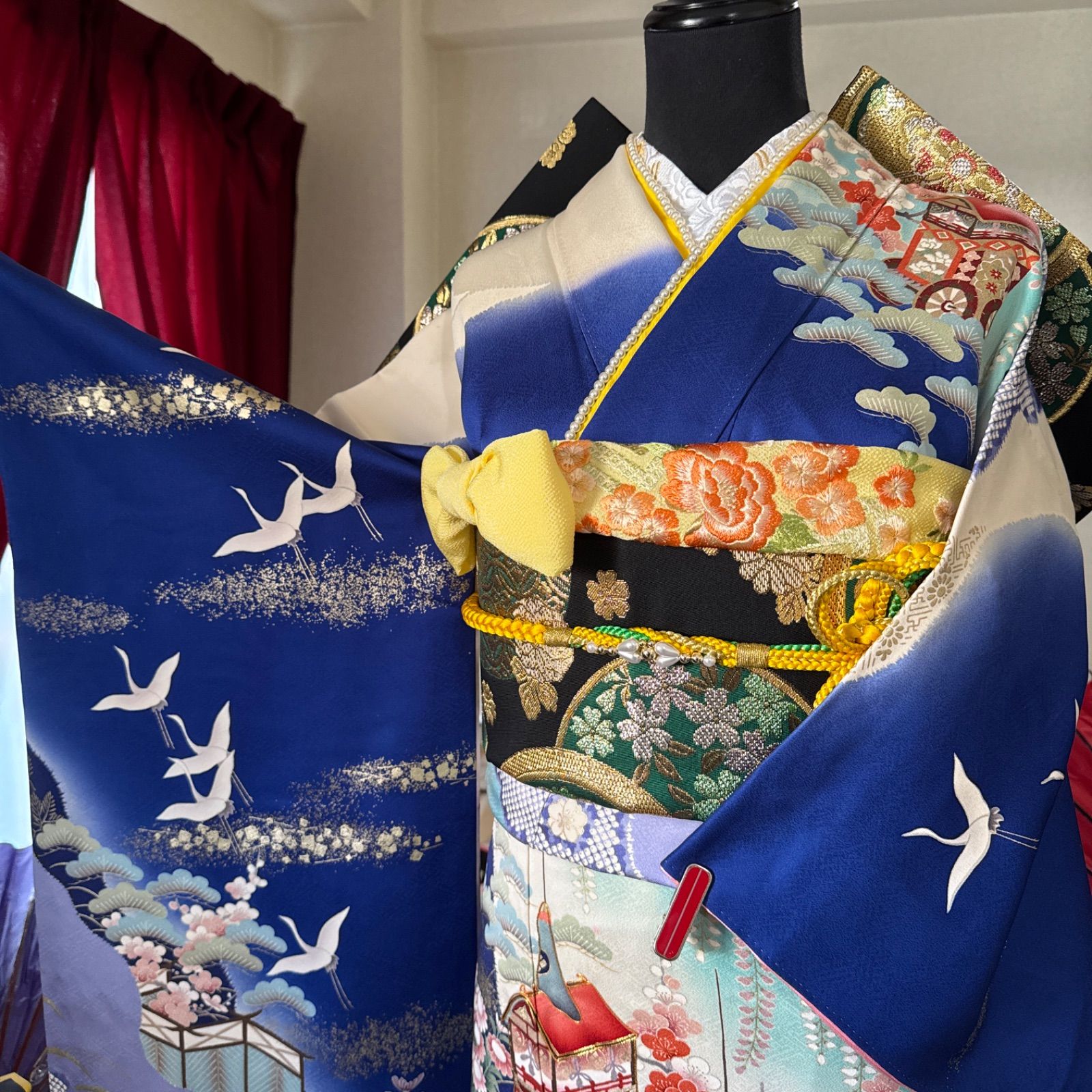 豪華振袖フルセット(4点)・袋帯・長襦袢・半衿・重ね衿・正絹・古典柄