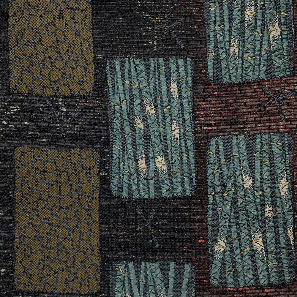 たんす屋 リユース帯 帯 袋帯 黒 セミフォーマル カジュアル 六通 うるし箔調 竹林 石畳