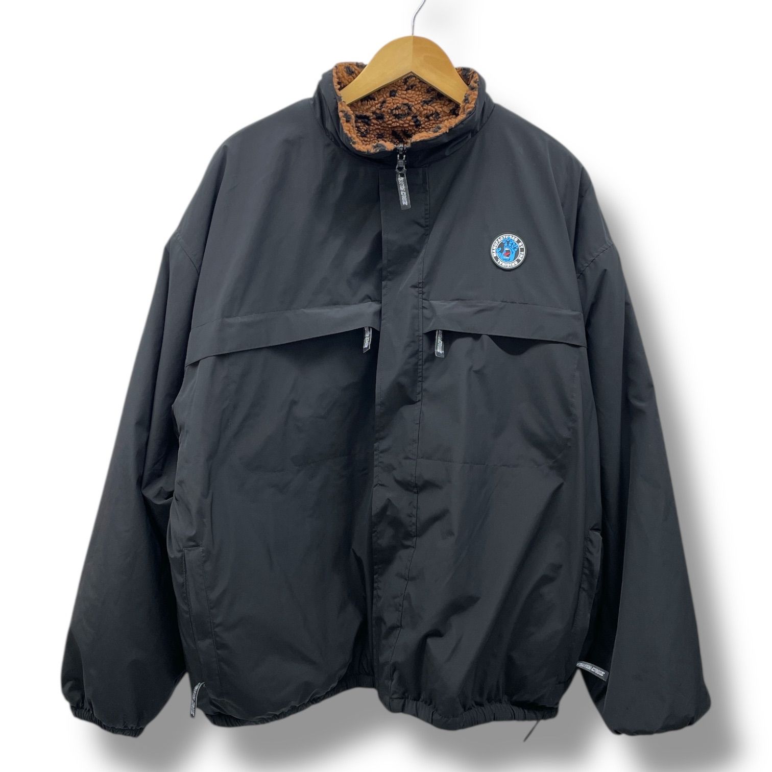 SANTA CRUZ サンタクルーズ 2 WAY リバーシブルジャケット ボア レオパード柄 スクリーミングハンド オーバーサイズ 黒 ブラック 茶色 ブラウン XLサイズ メンズ 冬 ゴーゴー古着 49 No 1480 Y