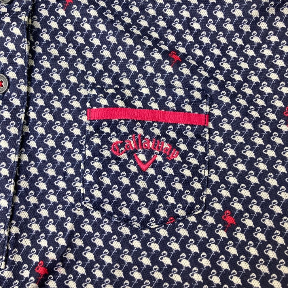 Callaway　ゴルフウェア　ポロシャツ　半袖　ネイビー　総柄　フラミンゴ サイズ：LL CALLAWAY キャロウェイ 半袖ポロシャツ フラミンゴ柄