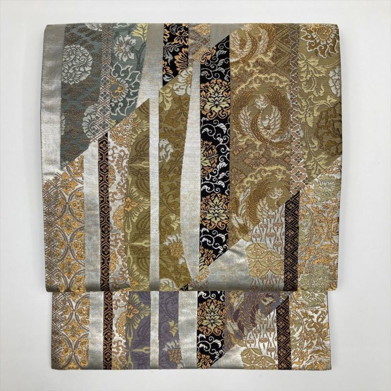 たんす屋 リユース帯 帯 袋帯 金銀 フォーマル セミフォーマル 六通 切箔 金糸 切り嵌め 花鳥 吉祥文 天平文