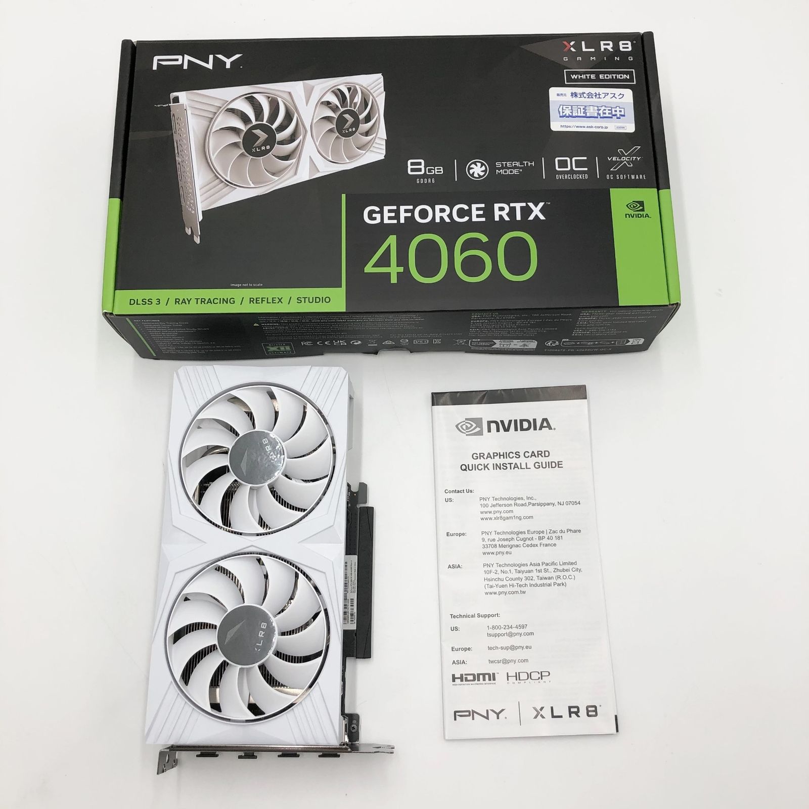 PNY GeForce RTX 4060 8 GB XLR Gaming VETRO OC DUAL FAN WHITE EDITION 2ファン ホワイトカラー グラフィックスボード O VD 8693