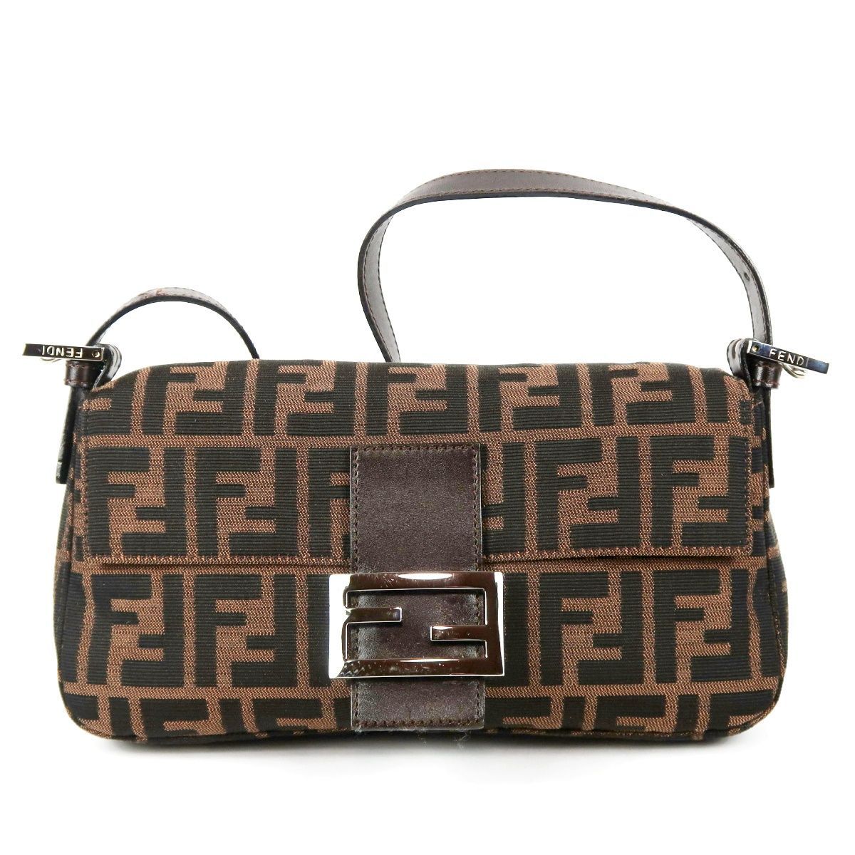 超 FENDI フェンディ ズッカ柄 マンマバケット ブラウン ショルダーバッグ キャンバス×レザー TF 50