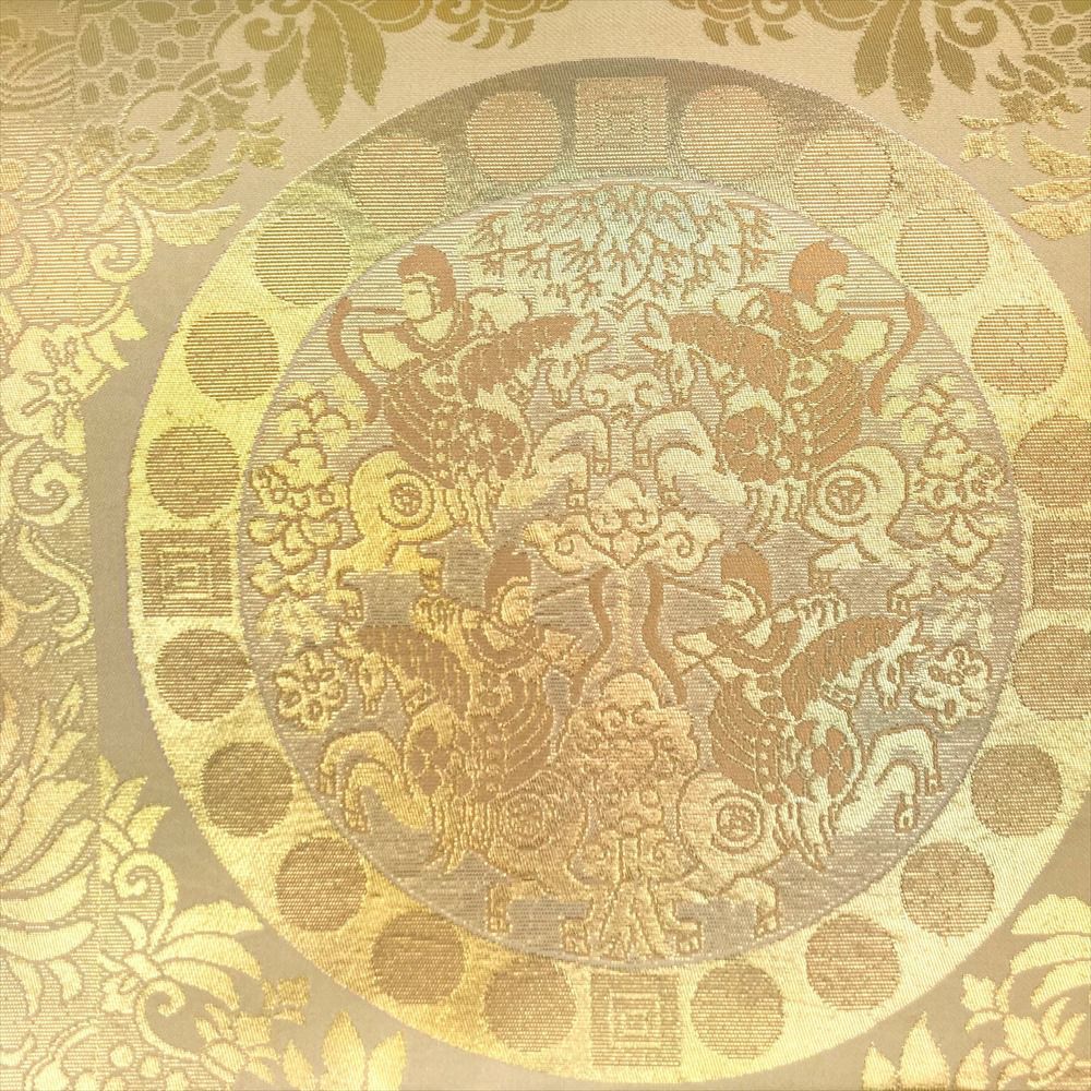 たんす屋 リユース帯 帯 袋帯 金 生成り フォーマル 切箔 連珠文 オリエンタル