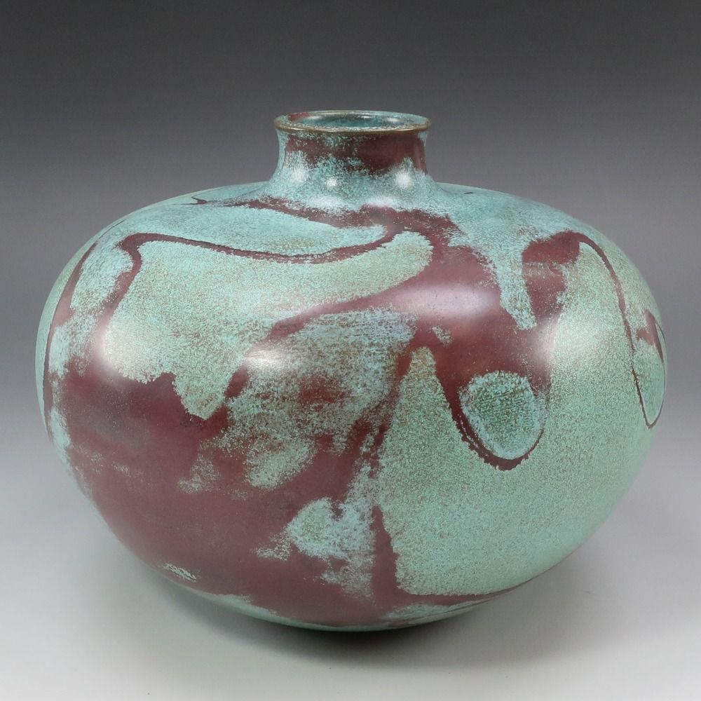 般若勘渓 作 本焼青銅平丸形花瓶 銅製 _ 花瓶 - メルカリ