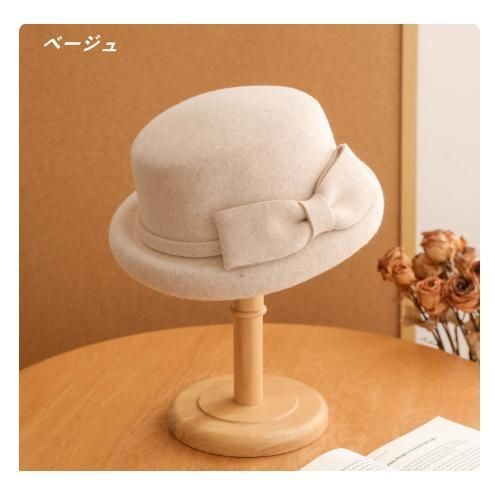 レディース 平頂フェルトハット フレンチエレガント 小礼帽 リボンアクセント 千金風 上品コーデに最適