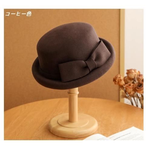 レディース 平頂フェルトハット フレンチエレガント 小礼帽 リボンアクセント 千金風 上品コーデに最適