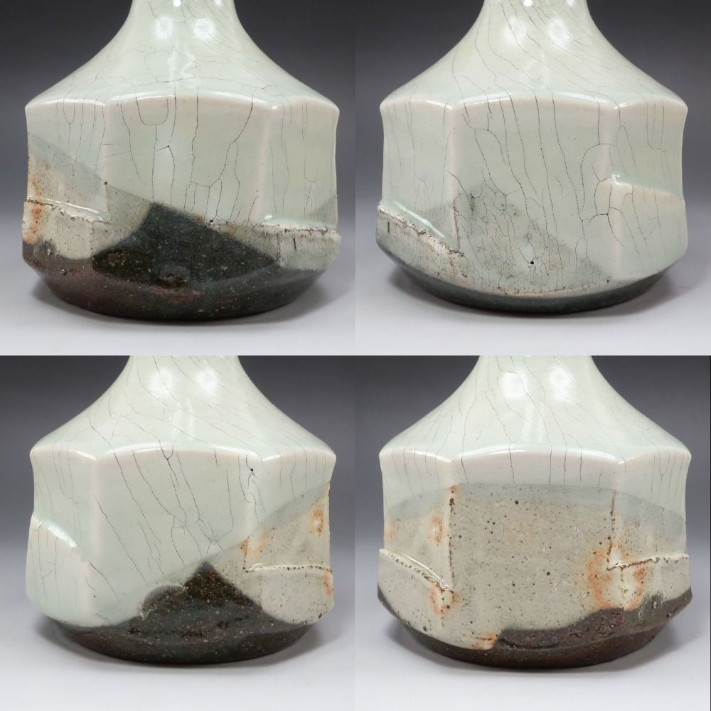 Shigaraki ware】信楽焼 谷寛窯 谷井芳山 作 紅青氷雪白鶴首花入