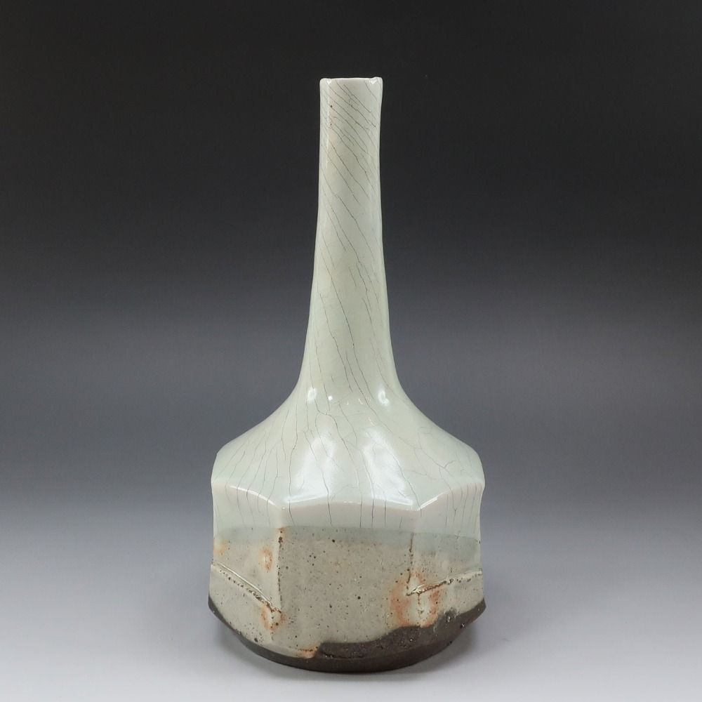 Shigaraki ware】信楽焼 谷寛窯 谷井芳山 作 紅青氷雪白鶴首花入