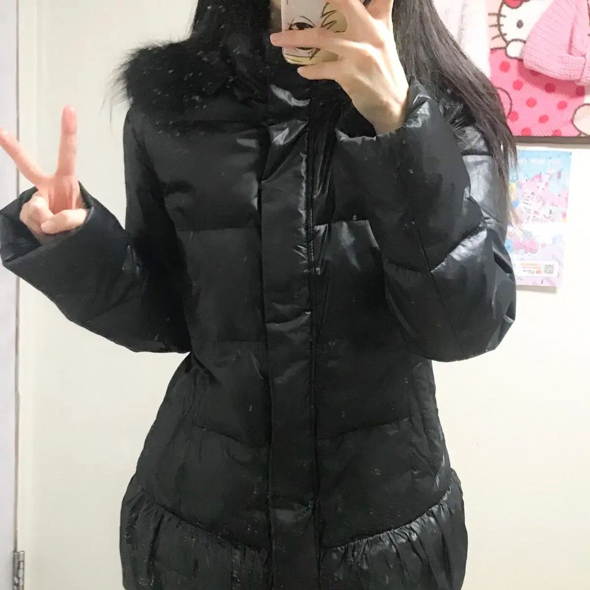 ヴィンテージ ブラック ファー ダウン コート 姉ギャル ロギャル 公겜여주 ギークシック ラテ