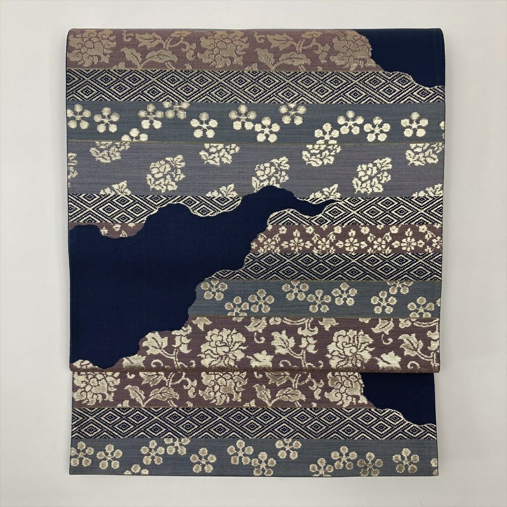 たんす屋 リユース帯 帯 袋帯 紺 フォーマル セミフォーマル 切箔 道長取り 名物裂