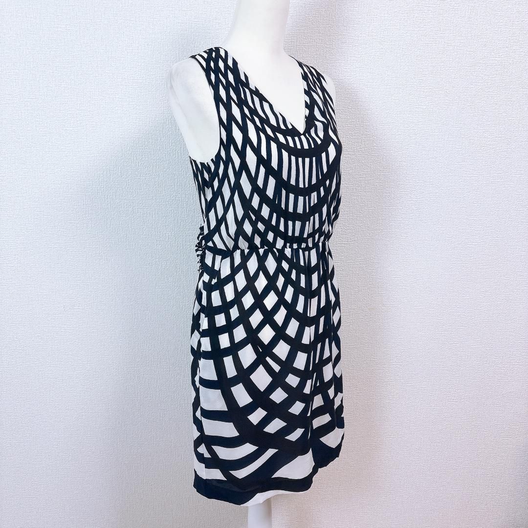 セオリー ノースリーブ ドレープワンピース 2 チェック シルク 紺 白