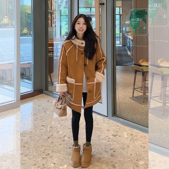 ファージャケット レディース アウター 長袖 切り替え 異素材 エコファー ファーコート ふわふわ フェイクファー 防寒 暖かい おしゃれ お出かけ 普段使い ゆったり かわいい 可愛い 大人 yulanpc 04 DZ 30