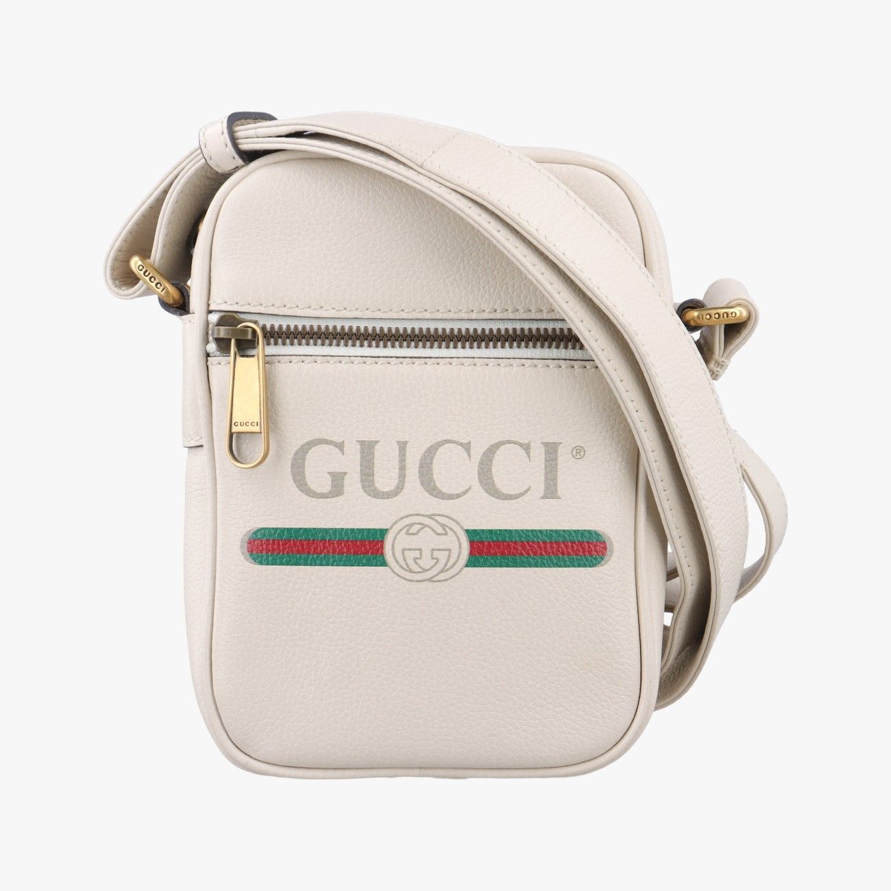 グッチGucciプリントメッセンジャー ホワイト レザー 574803