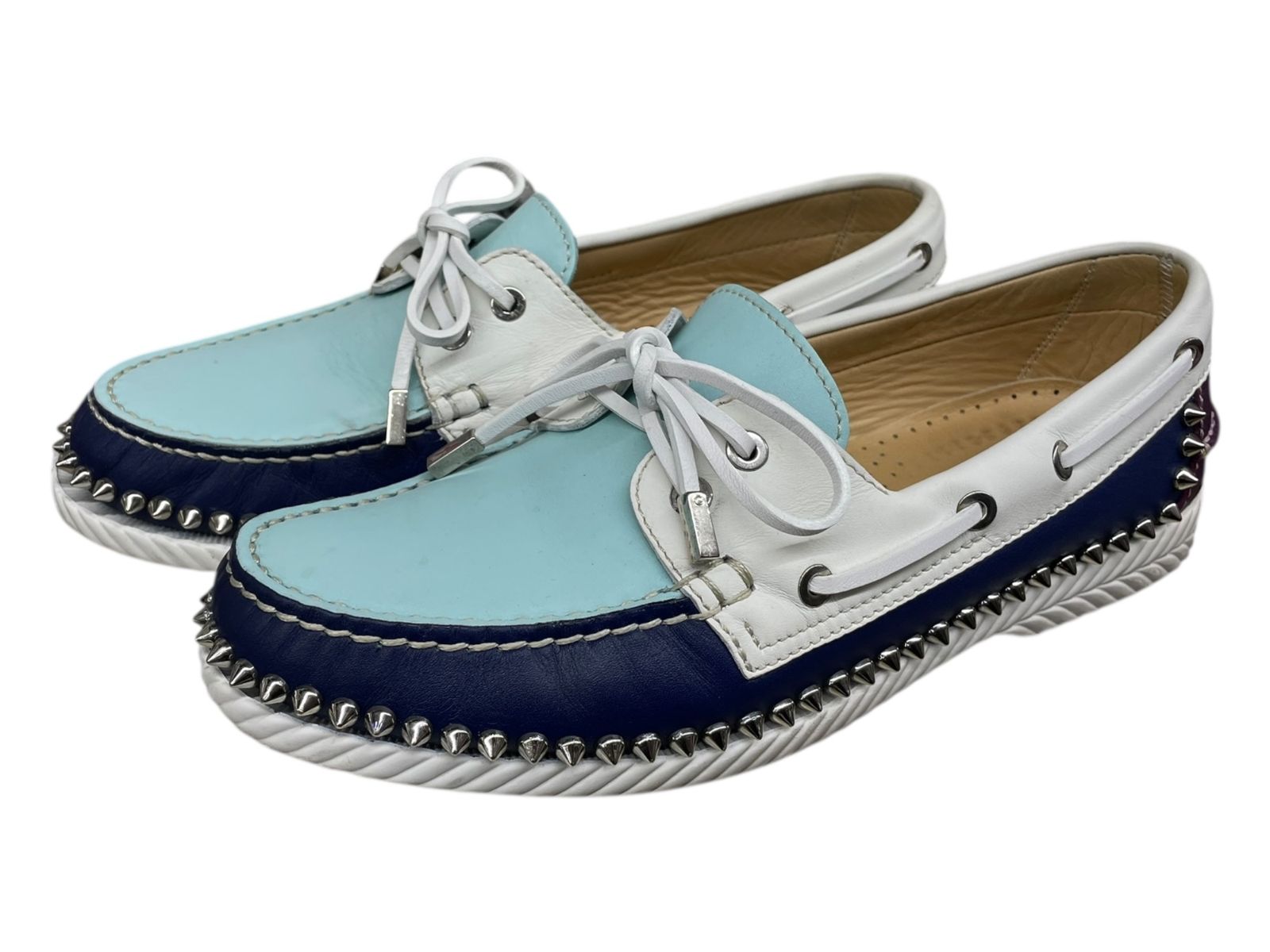 Christian Louboutin クリスチャンルブタン ボートシューズ STECKEL FLAT CALF M 251 41 5 マルチシルバー メンズ 025