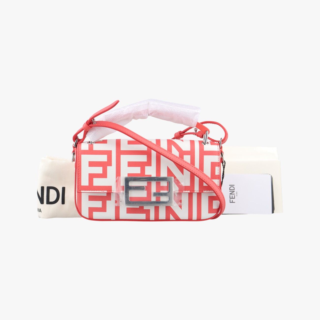 フェンディFendiバゲット レッド ホワイト レザー 7 AS 142 AMWI 229 0501