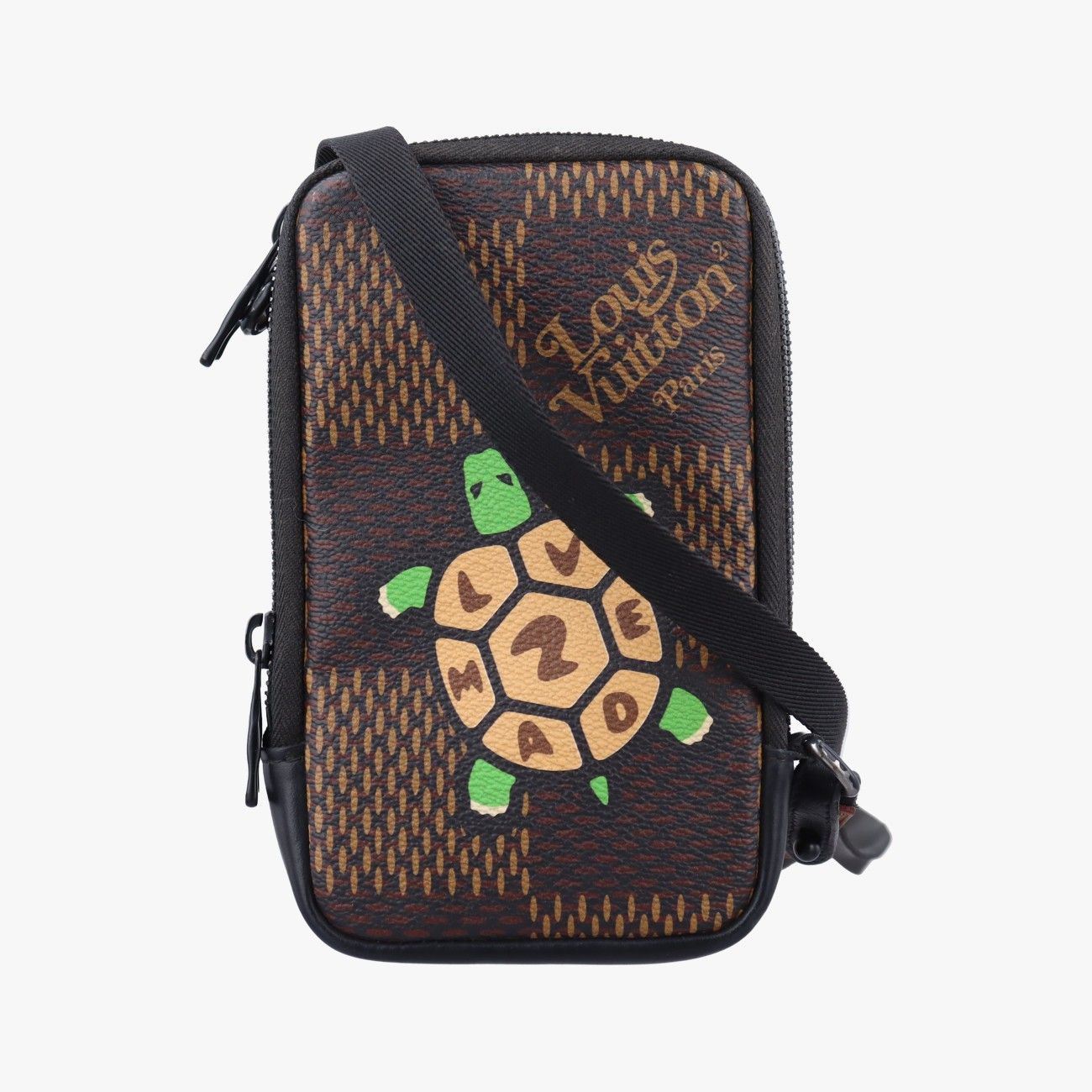 ルイヴィトンLouis VuittonNIGOコラボ ダブルフォンポーチ エベヌ ダミエ ジャイアント N 40377 TR 3210 ICチップ