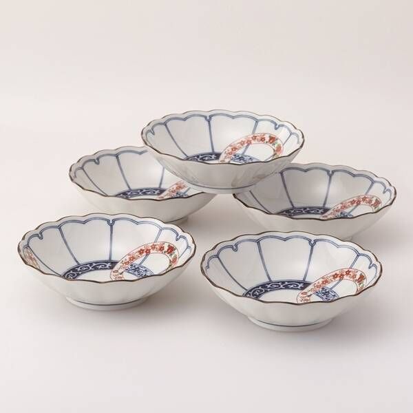 新品・14営業日以内発送】西海陶器 31152 染錦輪つなぎ 菊型浅鉢揃