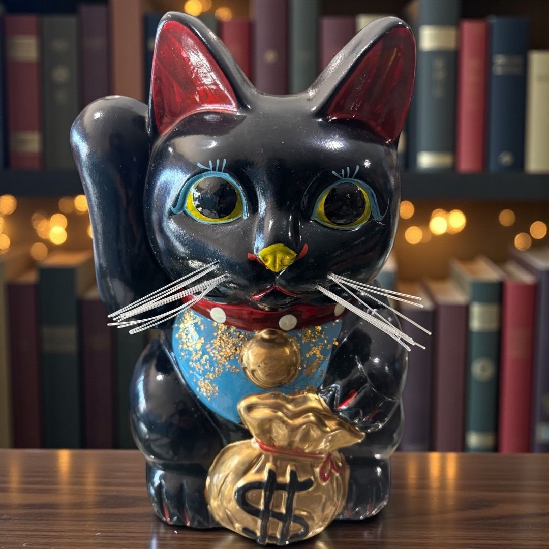 招き猫 貯金箱 「百万両」陶器製 置物 昭和レトロ 陶器製 貯金箱