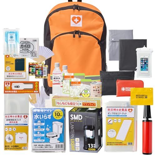 女性防災士監修 防災セット 1人用 37点 防災リュック トイレ10回分 軽量 衛生用品完備 非常用持ち出し袋 地震対策 災害グッズ 避難セット Safety 24 オレンジ m