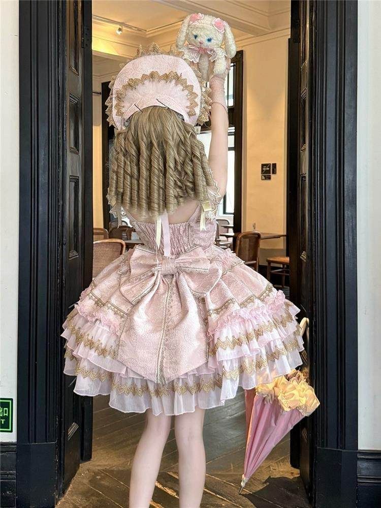 ロリータツーピース JSK テイルパネル lolitaドレス コスプレ衣装 ゴスロリ 感 舞台衣装 イベント向け 普段着ピンク