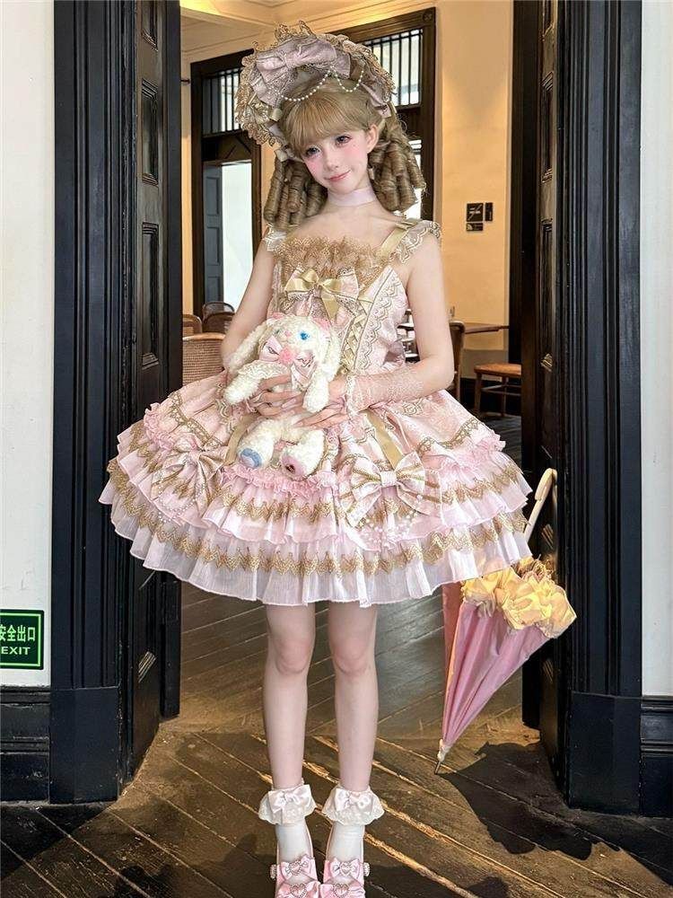 ロリータツーピース JSK ボンネット lolitaドレス コスプレ衣装 ゴスロリ 感 舞台衣装 イベント向け 普段着ピンク