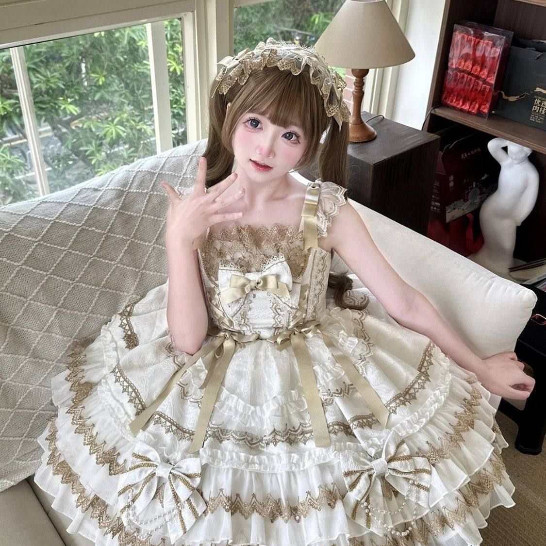 ロリータ3点セット JSK ボンネット テイルパネル lolitaドレス コスプレ衣装 ゴスロリ 感 舞台衣装 イベント向け 普段着ホワイト