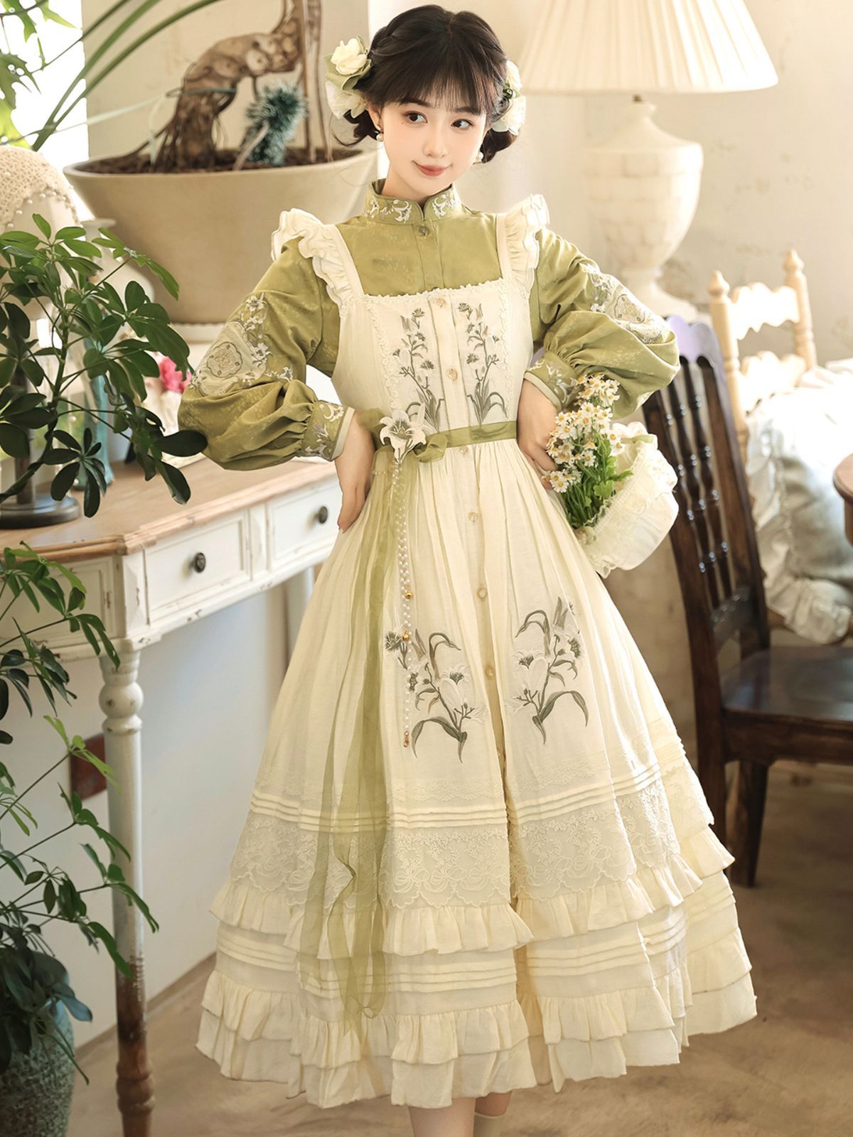 カントリー風ロリータ コスプレ衣装 JSKゴスロリ lolitaツーピース サロペットドレス ブラウス 感 舞台衣装 イベント向け 普段着