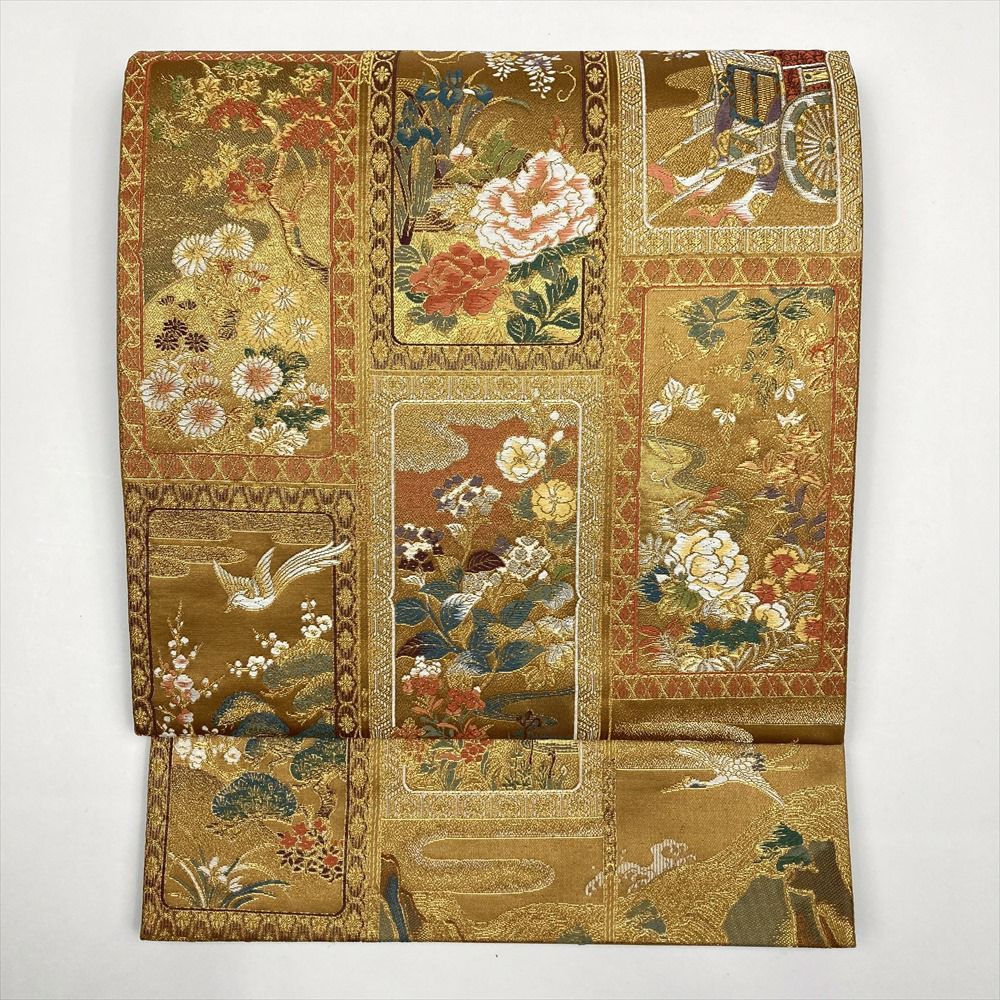 たんす屋 リユース帯 帯 袋帯 金 フォーマル セミフォーマル 六通 切箔 金糸 花鳥 松島 琳派調