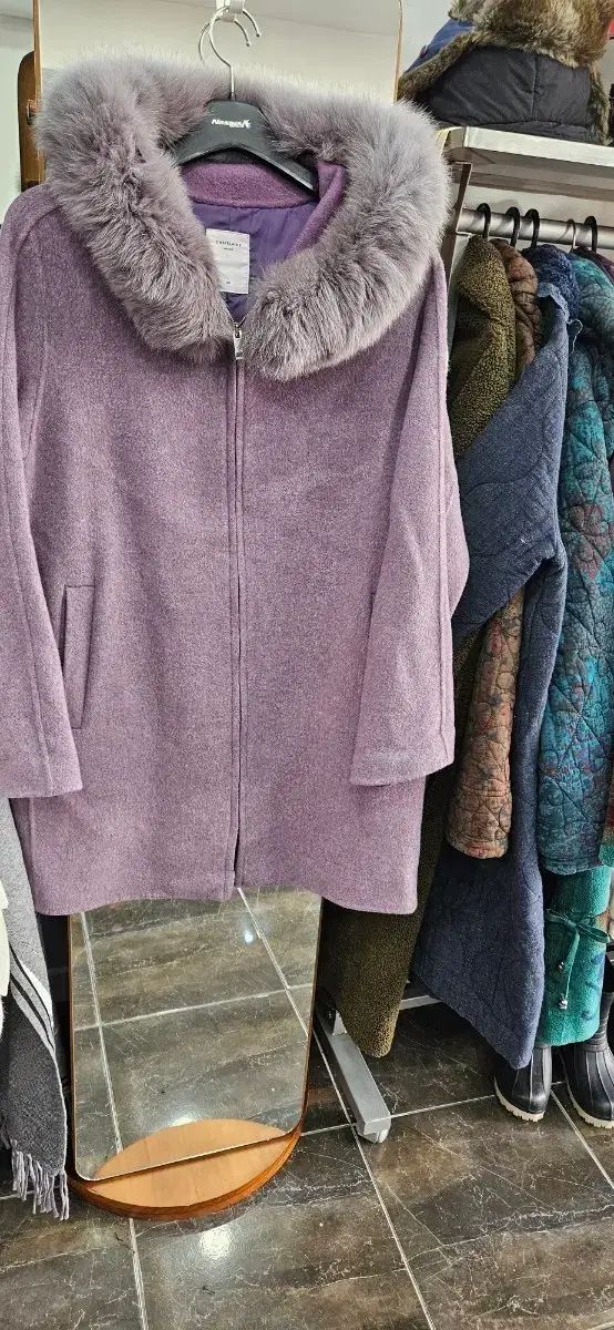 CHALAINE PURPLE フード ファー コート