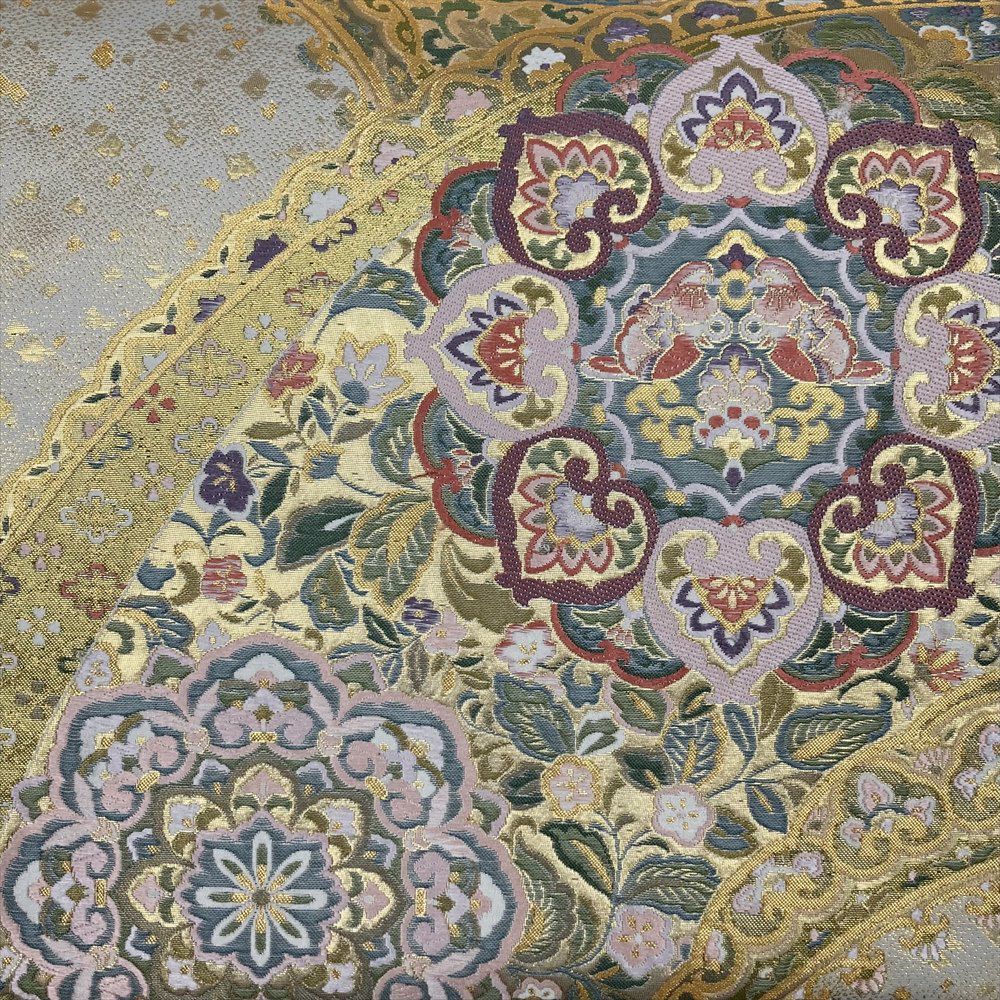 たんす屋 リユース帯 帯 袋帯 金 白 フォーマル セミフォーマル 六通 金糸 色糸 華文 蔓花 天平文