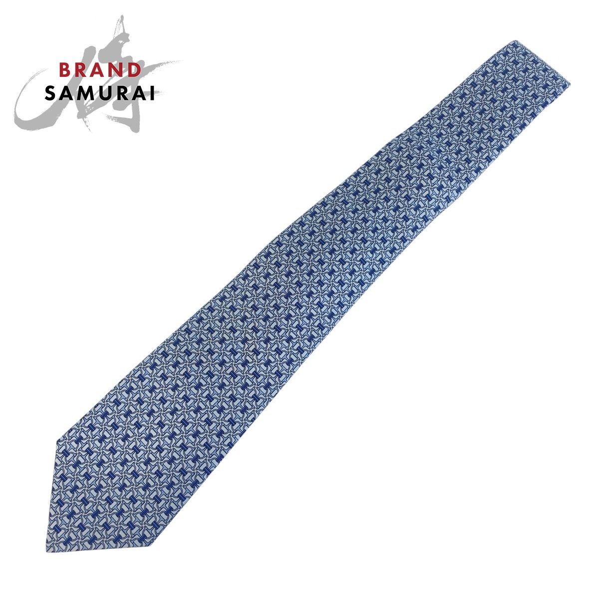 ♥ HERMES エルメス 総柄 ブルー シルク ネクタイ 剣先9 cm メンズ 506835