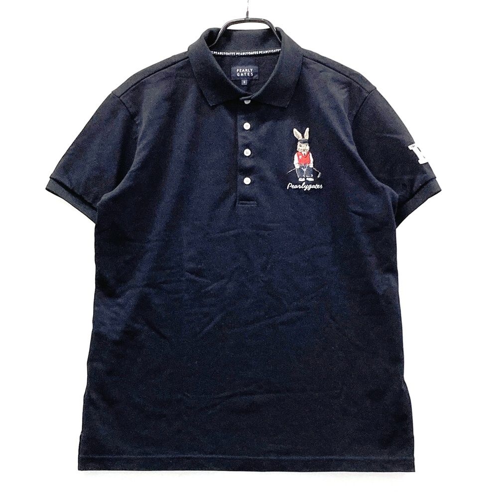 サイズ 6 PEARLY GATES パーリーゲイツ 2025年 半袖ポロシャツ トラッドラビット ブラック系 ゴルフウェア メンズ ストスト