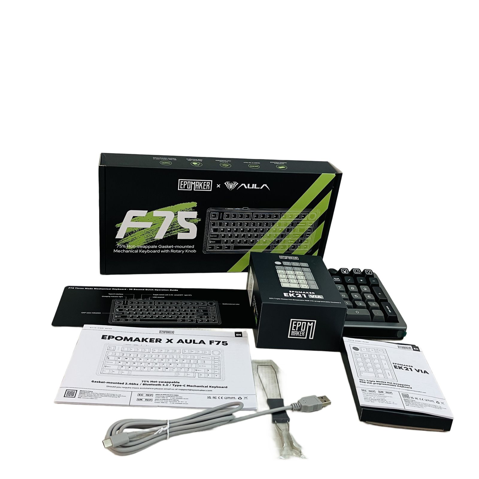 AULA F 75 ガスケット ワイヤレス ゲーミング キーボード light blue EK 21 VIA テンキー セット PC周辺機器 開封済 ♥