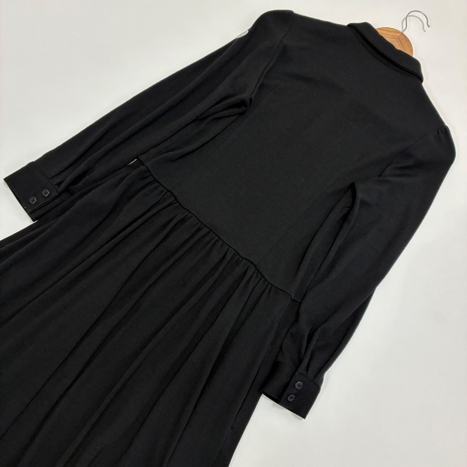  BORDERS at BALCONY ボーダーズアットバルコニー ウィークエンドシャツドレス 38 ブラック 黒 長袖 七分袖 カットソーワンピース