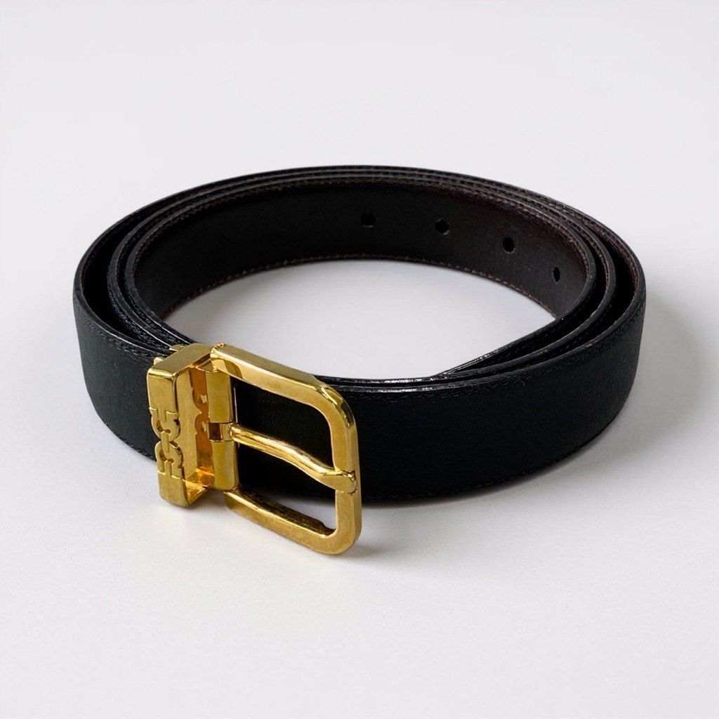 Ferragamo 黒 レザー ベルト ゴールドバックル a6【美品】Salvatore Ferragamo サルヴァトーレフェラガモ ベルト
