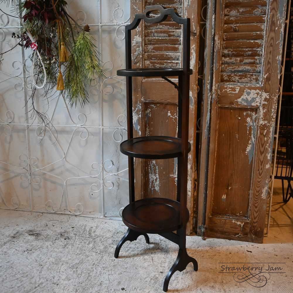 L 3710 70 英国アンティーク ケーキスタンド オーク ヴィクトリアン ティースタンド アフタヌーンティー スリーティアーズ キッチン 花台 プランタースタンド イギリス