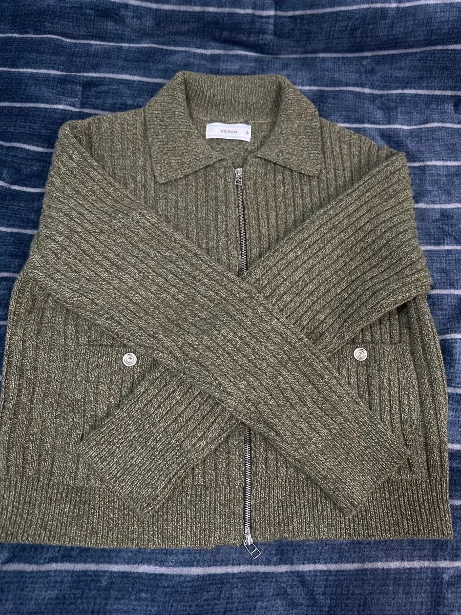 カラーレス フルジップアップ カーディガン グリーン