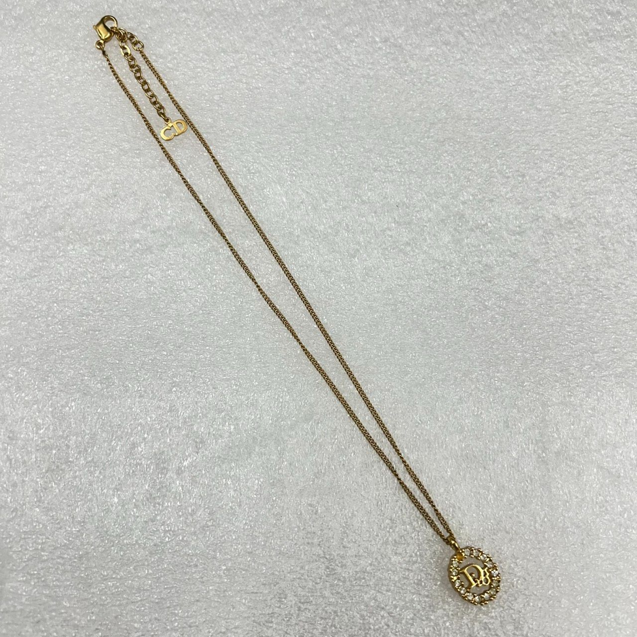 Christian Dior クリスチャンディオール ラインストーン ロゴ ネックレス ヴィンテージ CD ゴールドカラー